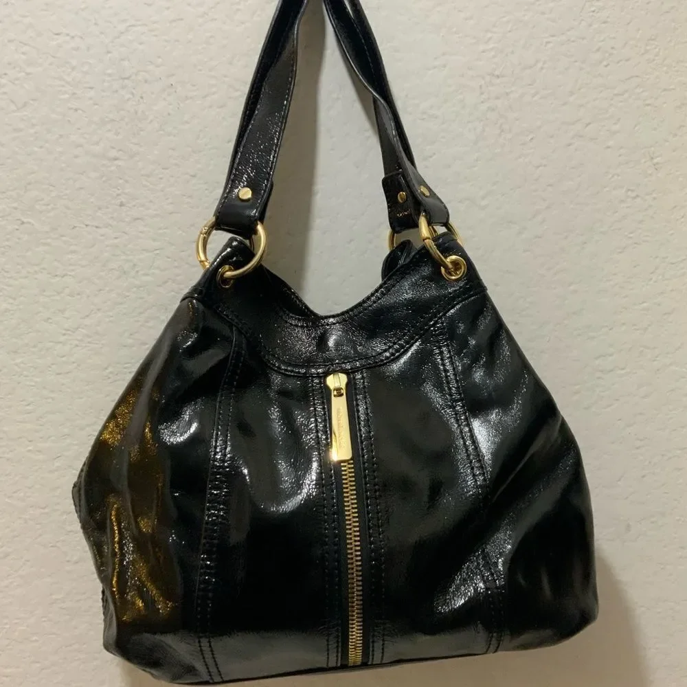 Michael Kors Textured Leather Zipper Shoulder Black Bag Purse - Picture 3 of 15